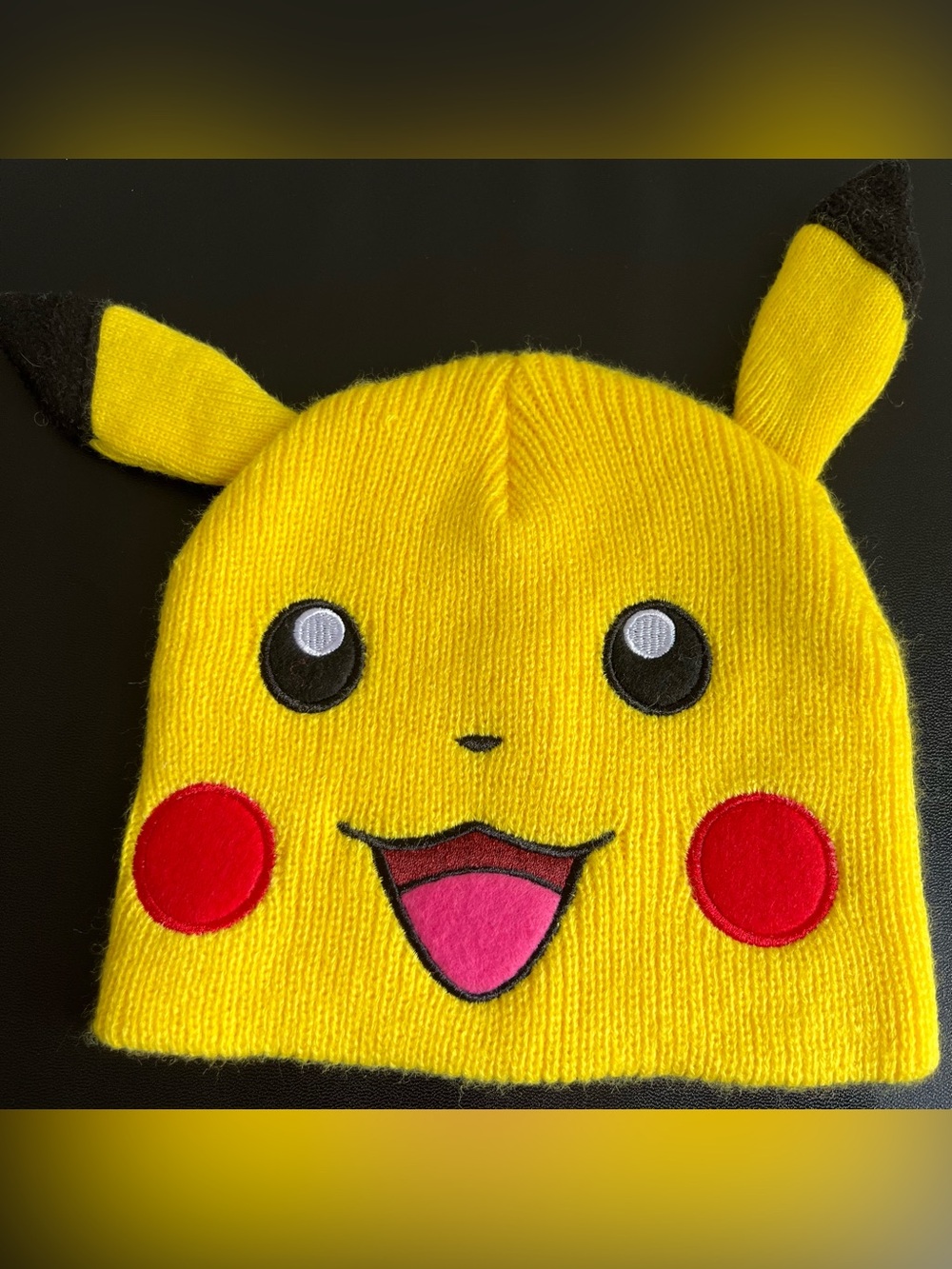 Pokémon Pikachu Big Face Beanie Hat 3D Ears Cheeks Knit Cap